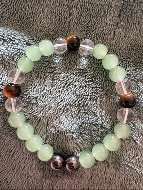 Natural Stone Beaded Stretch Bracelet - Green with Tigers Eye and Hematite